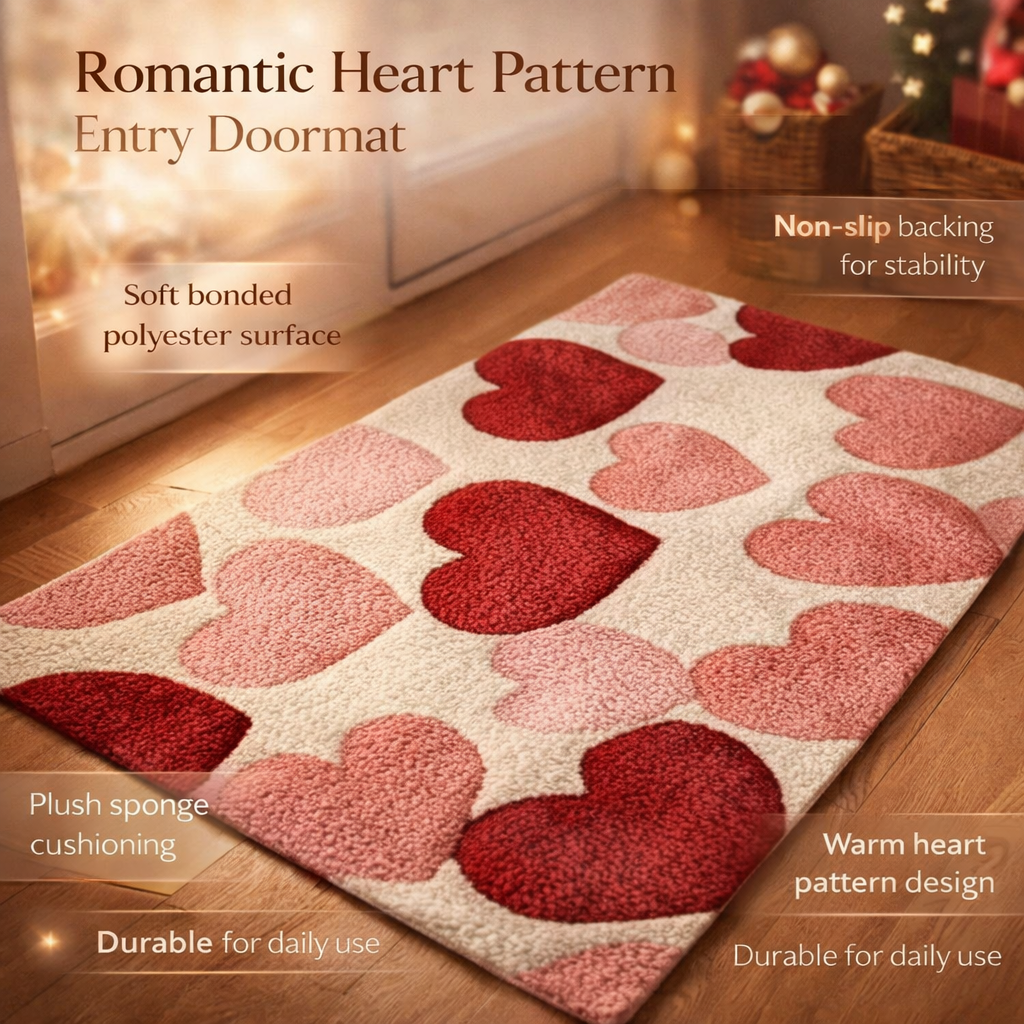 Doormat Heart Pattern Non Slip Polyester