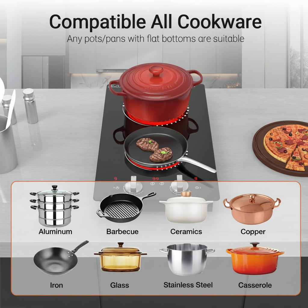 Electric Cooktop Double Burner Portable Knob