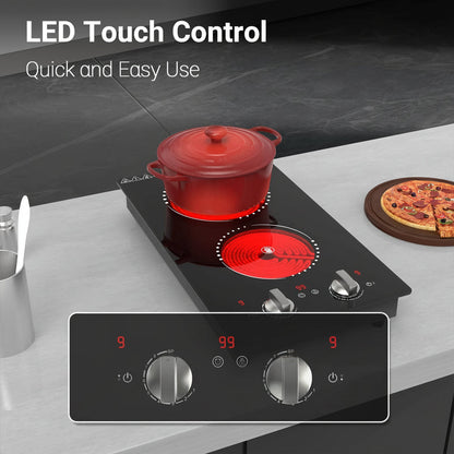 Electric Cooktop Double Burner Portable Knob