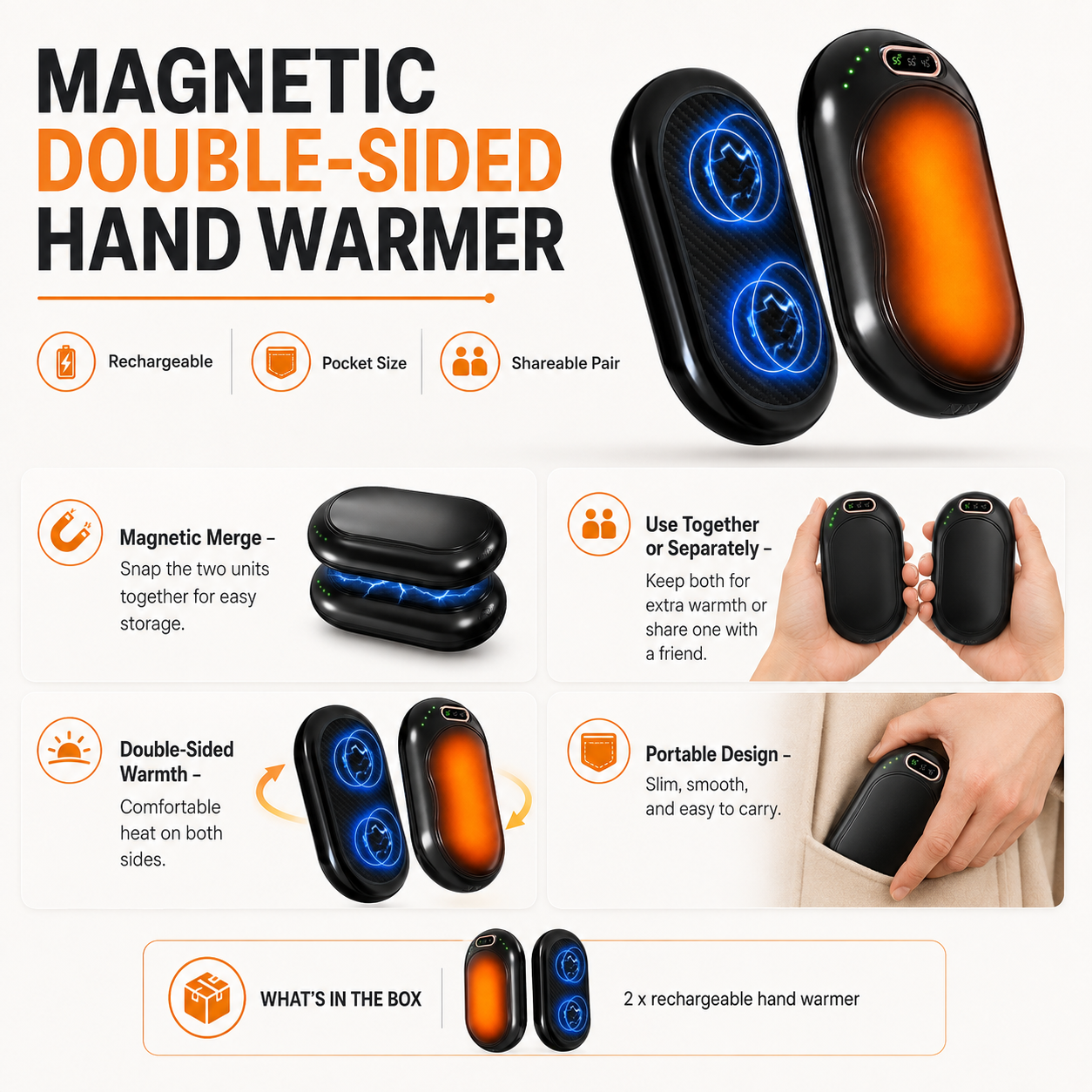 Electric Hand Warmer Rechargeable Magnetic