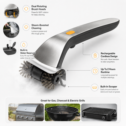 Electric Grill Brush Cleaning Steam Rotating Handheld