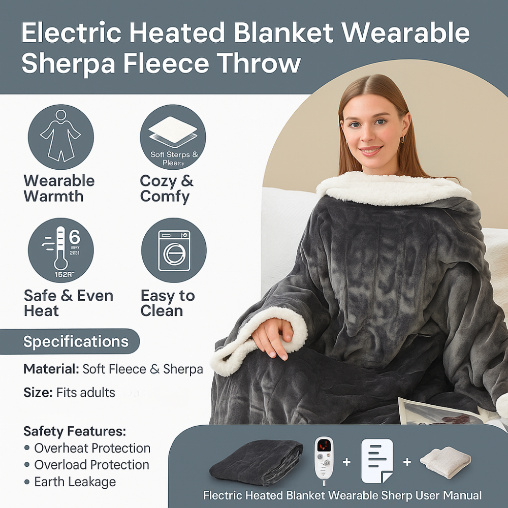 Winter Heated Blanket Wearable Electric