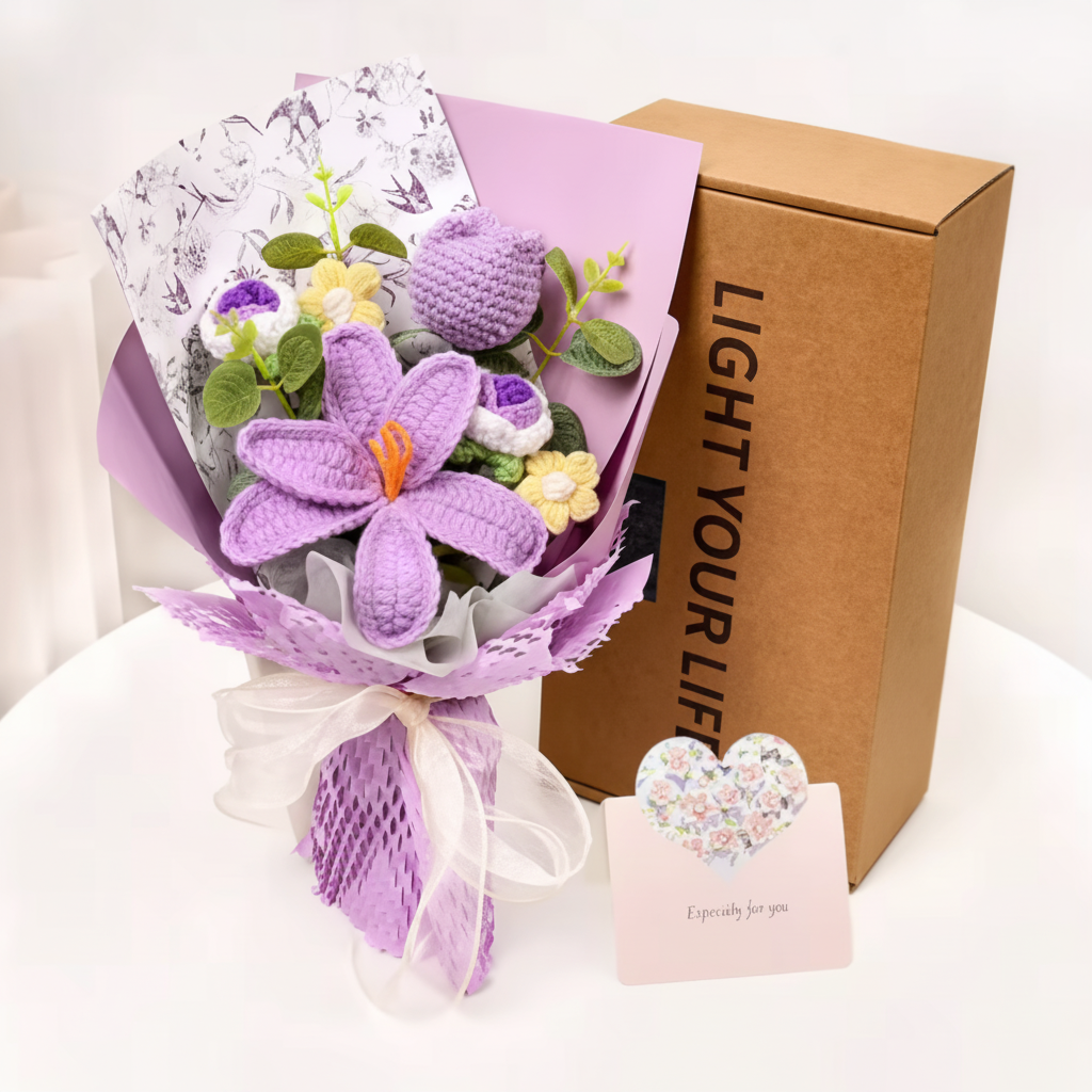 Flower Bouquet Knitted Tulip Home Display