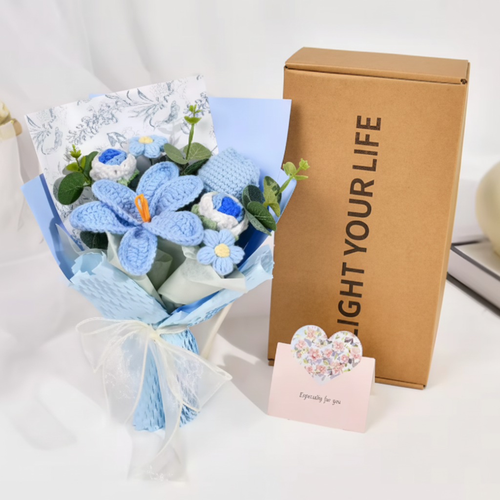 Flower Bouquet Knitted Tulip Home Display