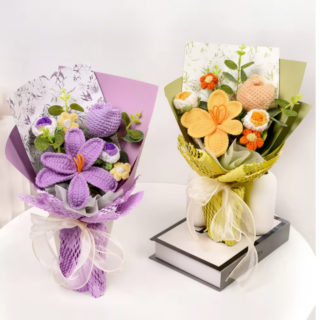 Flower Bouquet Knitted Tulip Home Display
