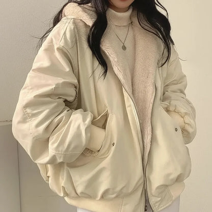 Winter Jacket Women Shearling Lined Zipper
