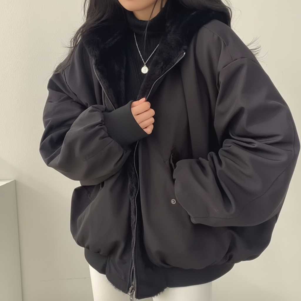 Winter Jacket Women Shearling Lined Zipper