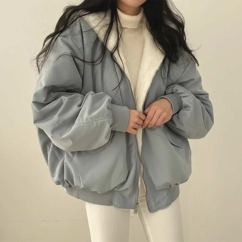 Winter Jacket Women Shearling Lined Zipper