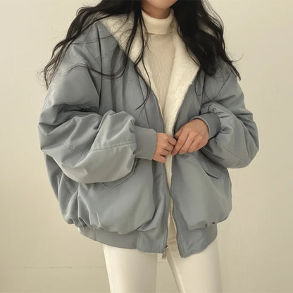 Winter Jacket Women Shearling Lined Zipper