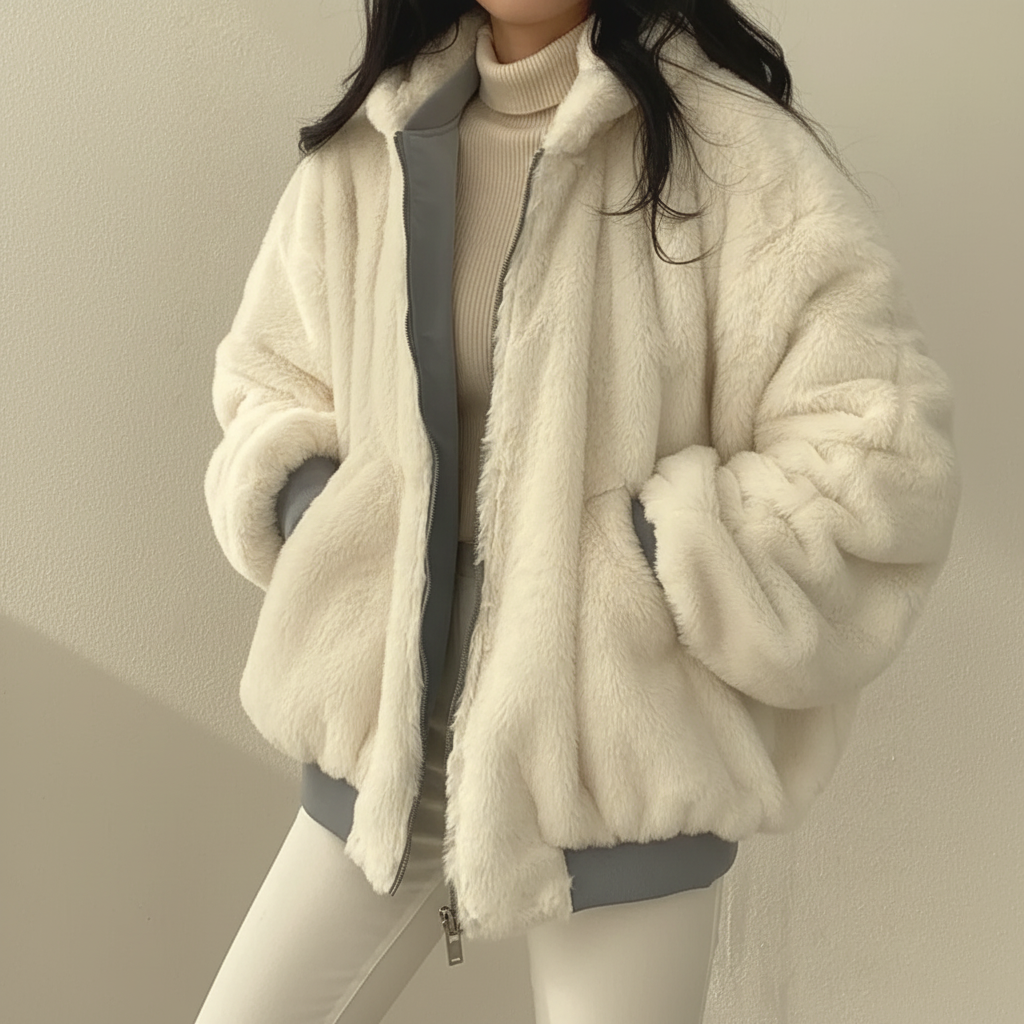 Winter Jacket Women Shearling Lined Zipper