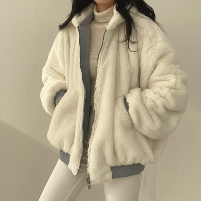 Winter Jacket Women Shearling Lined Zipper