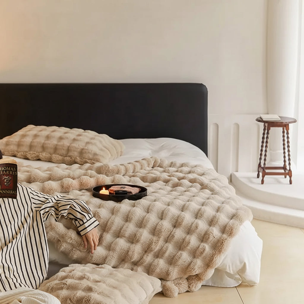 Throw Blanket Faux Fur Plush Soft Cozy