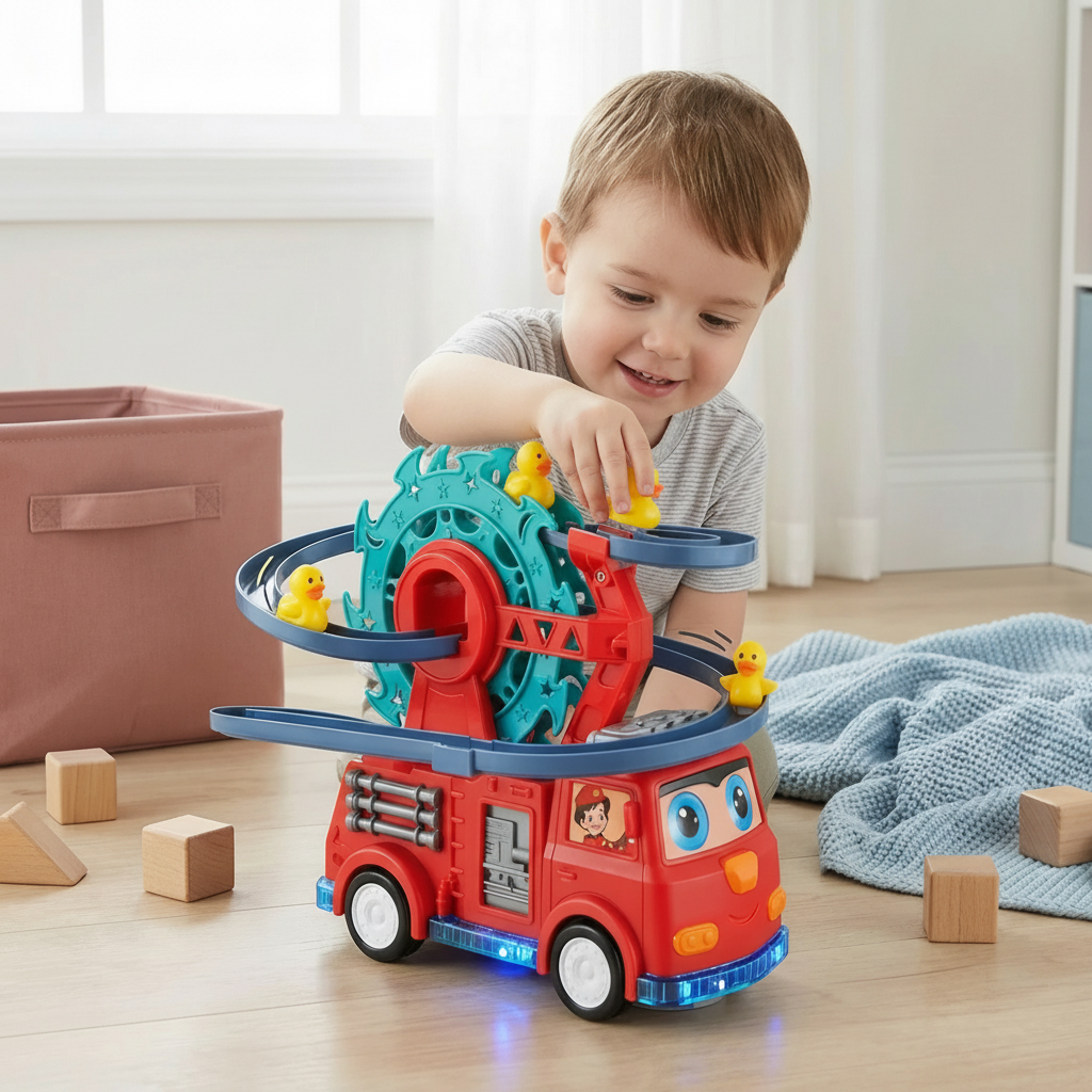 Fire Truck Toy Duck Slide Track Lights