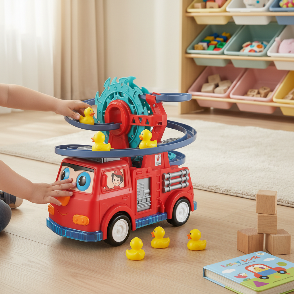 Fire Truck Toy Duck Slide Track Lights