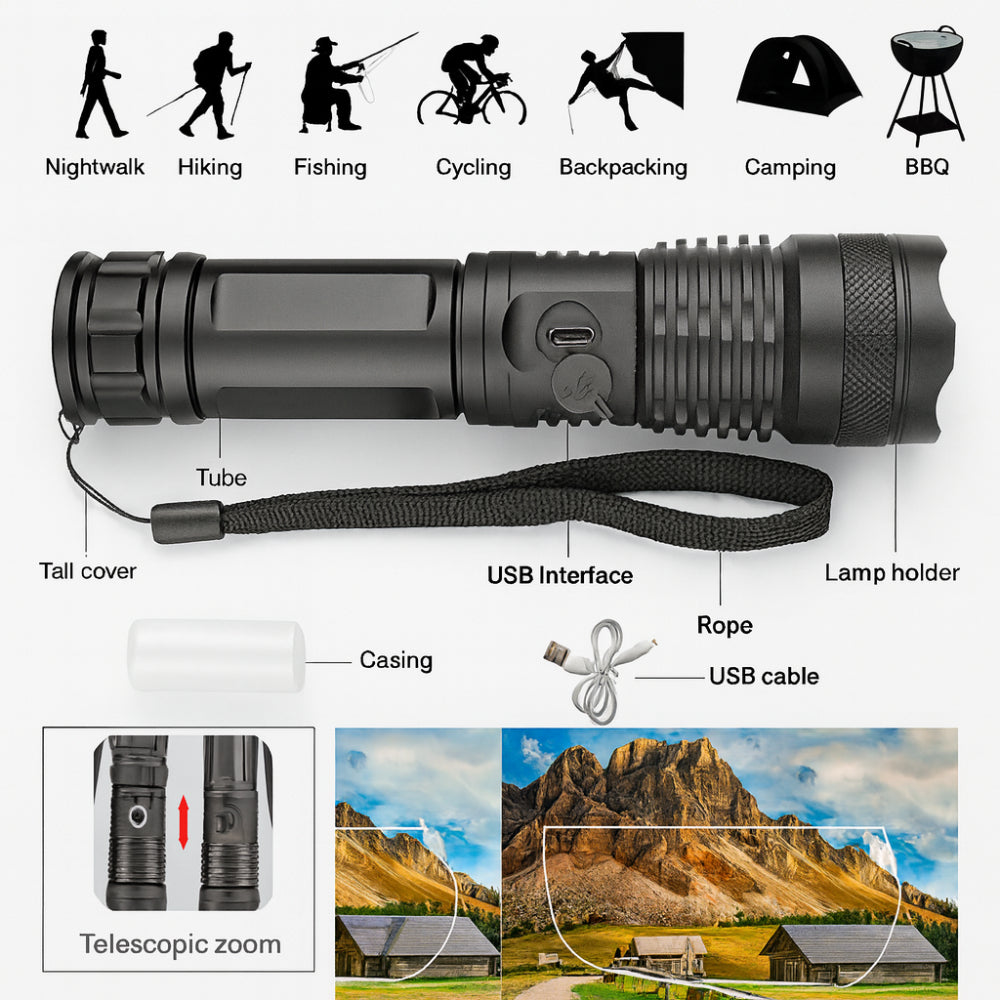 Flashlight LED Rechargeable Outdoor Handheld