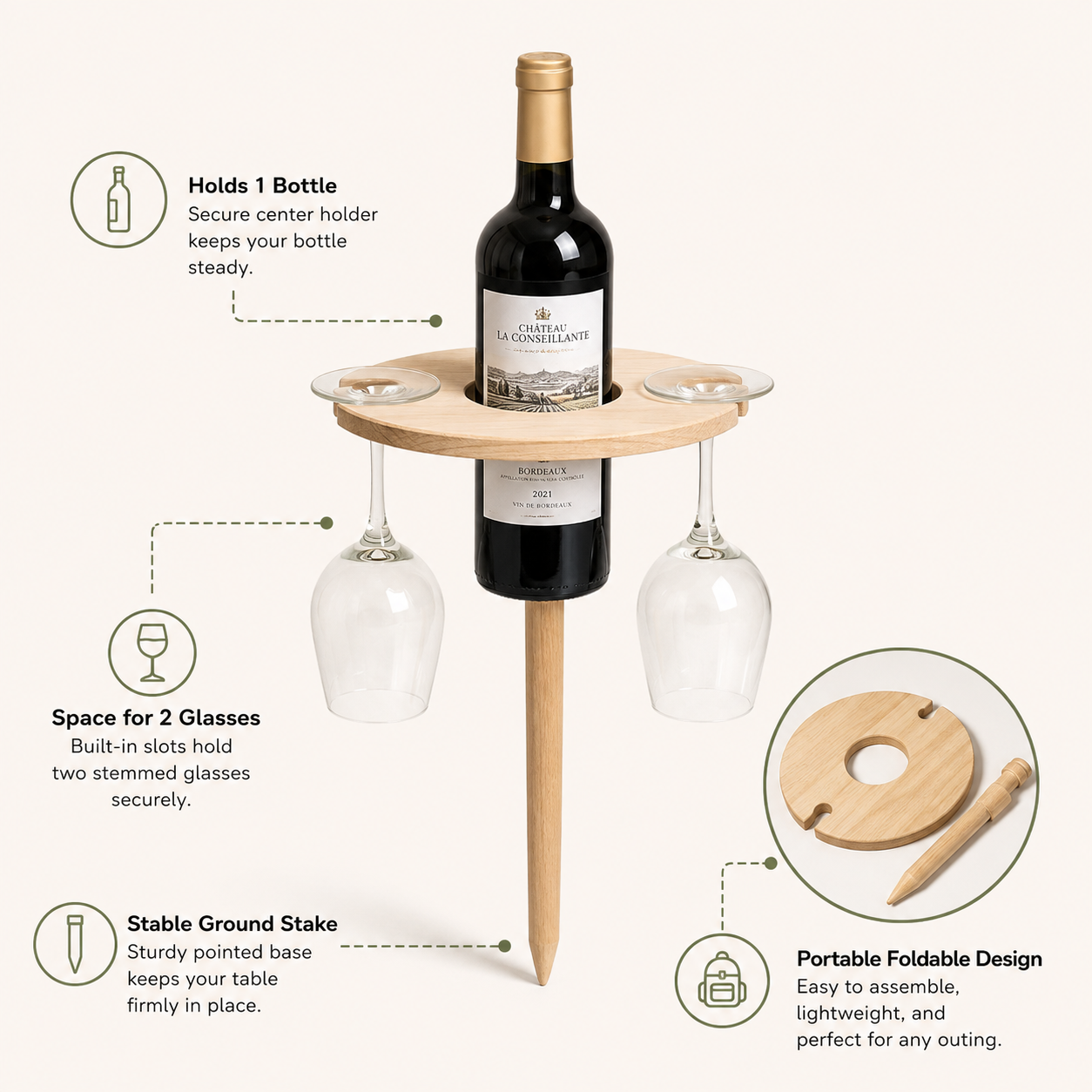 Foldable Wine Table Portable Picnic Outdoor