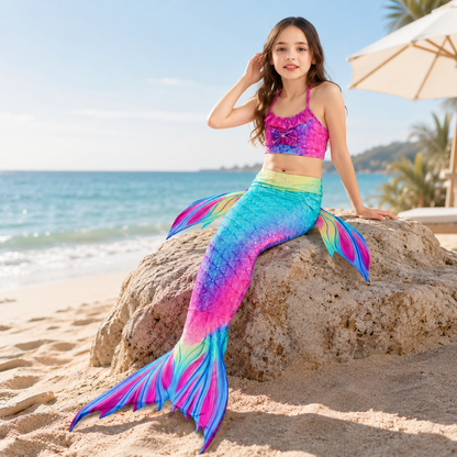 Girls Mermaid Swimsuit Three Piece Swim Tail