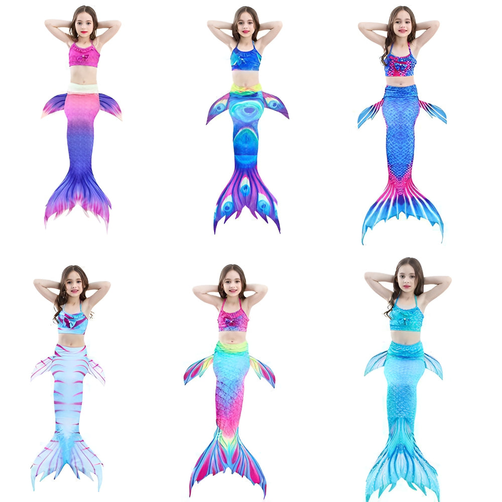 Girls Mermaid Swimsuit Three Piece Swim Tail