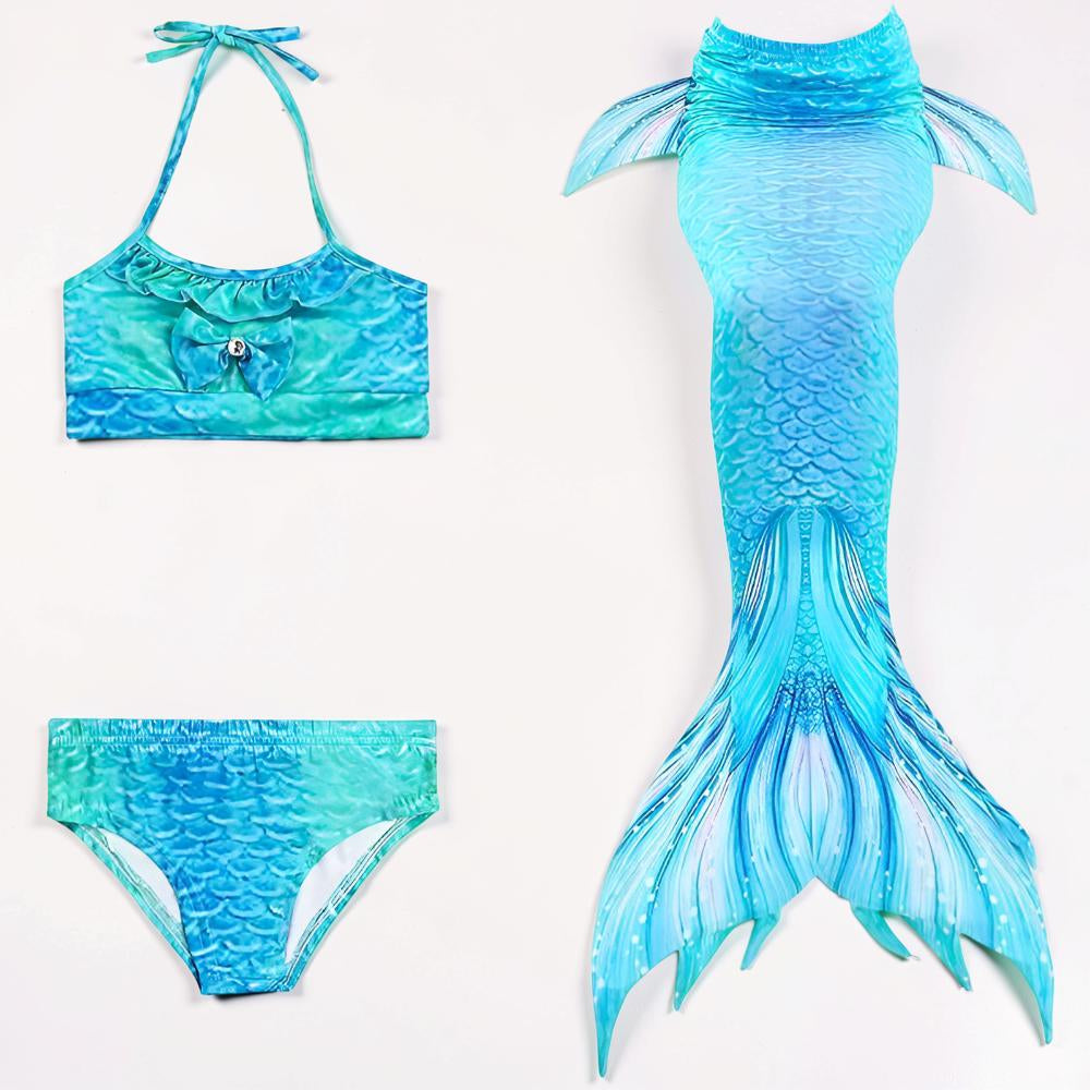 Girls Mermaid Swimsuit Three Piece Swim Tail