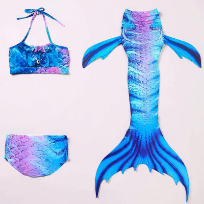 Girls Mermaid Swimsuit Three Piece Swim Tail