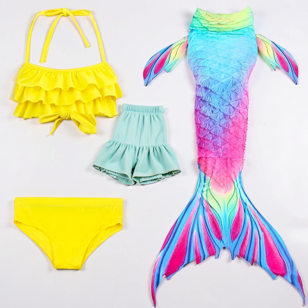 Girls Mermaid Swimsuit Three Piece Swim Tail