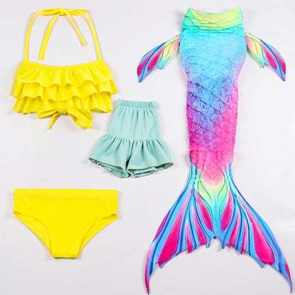 Girls Mermaid Swimsuit Three Piece Swim Tail