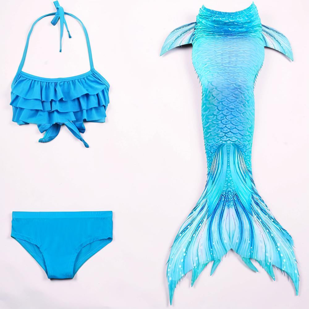 Girls Mermaid Swimsuit Three Piece Swim Tail