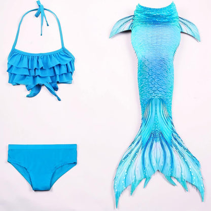 Girls Mermaid Swimsuit Three Piece Swim Tail