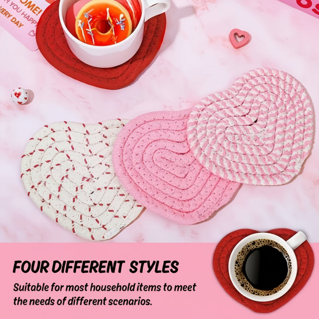 Table Coasters Heart Shaped Woven Polyester