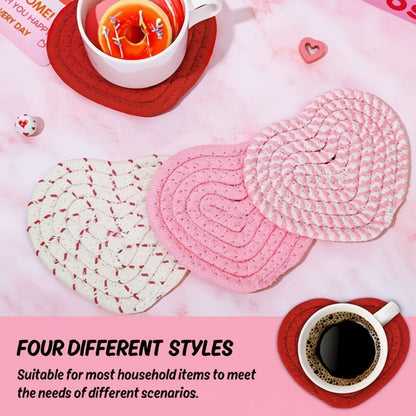 Table Coasters Heart Shaped Woven Polyester