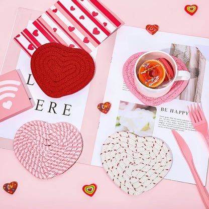 Table Coasters Heart Shaped Woven Polyester