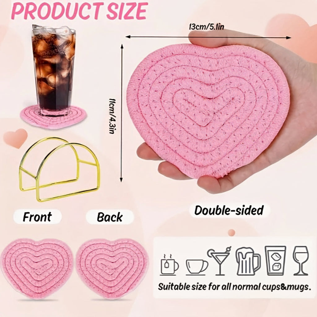 Table Coasters Heart Shaped Woven Polyester