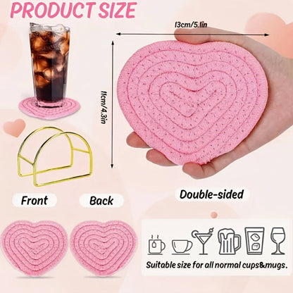 Table Coasters Heart Shaped Woven Polyester