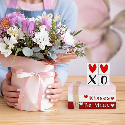 Table Decor Wooden Valentine Book Stack