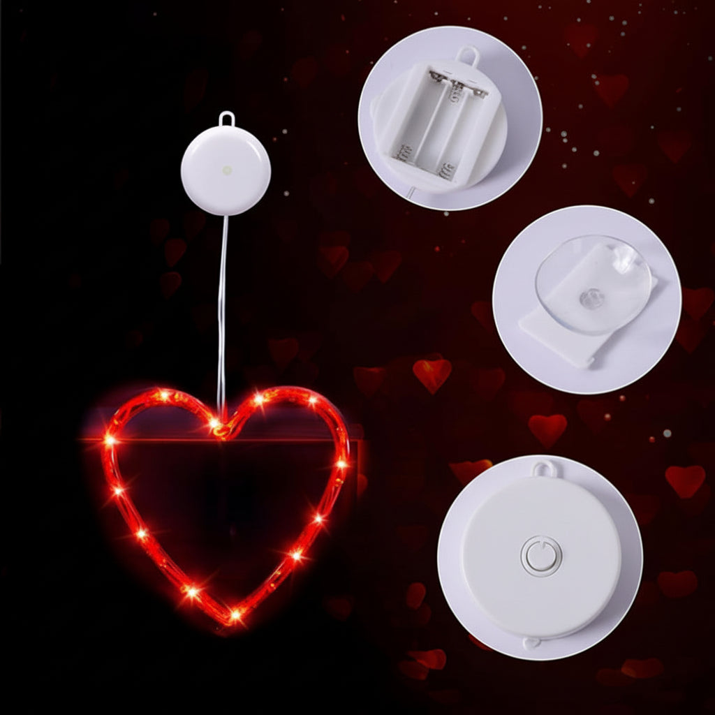 LED Lights Heart Window Suction Cup Battery