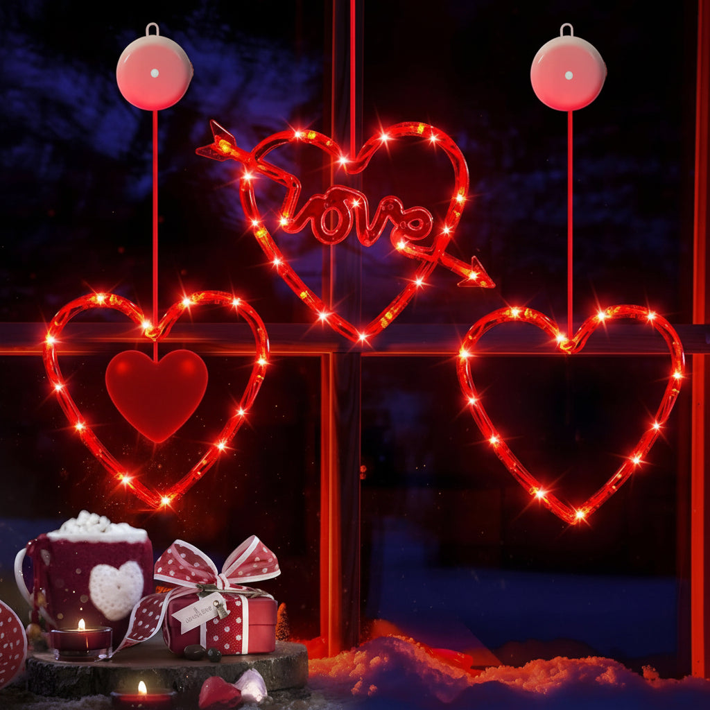 LED Lights Heart Window Suction Cup Battery