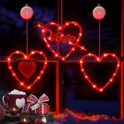 LED Lights Heart Window Suction Cup Battery