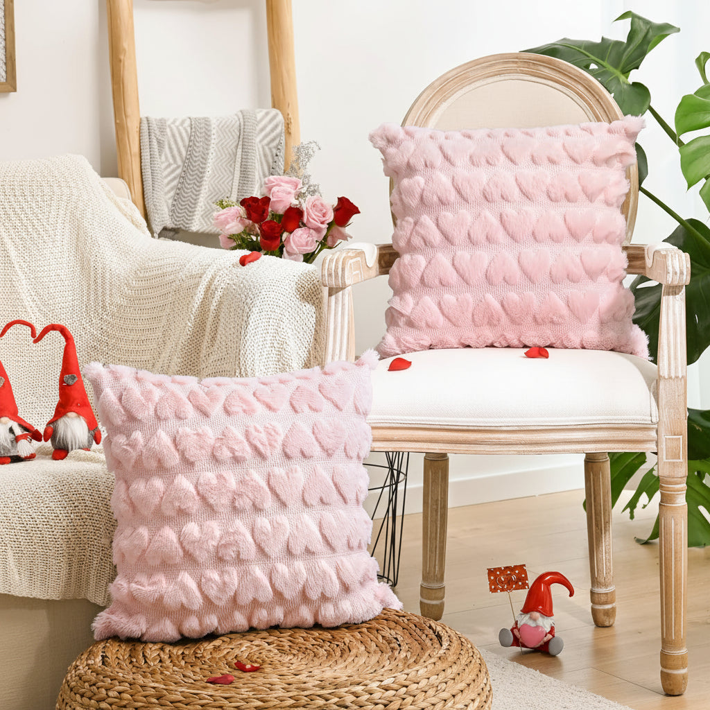 Pillow Covers Heart Pattern Pink Polyester