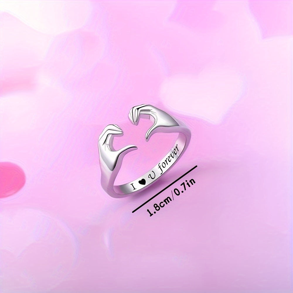 Ring Adjustable Hug Love Band White Gold