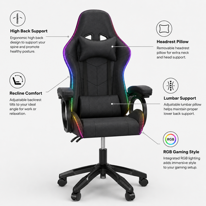 High Back Gaming Chair RGB Recline Headrest