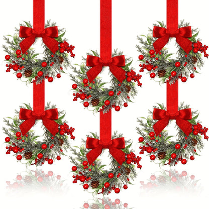 Christmas Wreath Hanging Red Bow Pinecone
