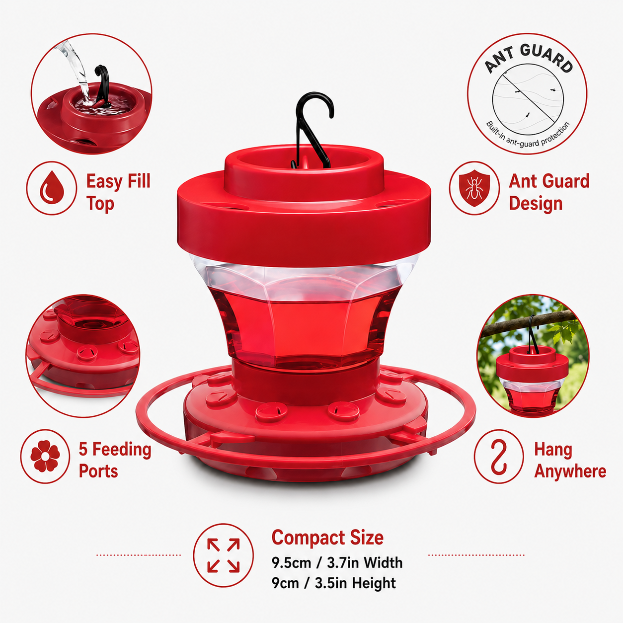 Hummingbird Feeder Hanging Garden Easy Fill