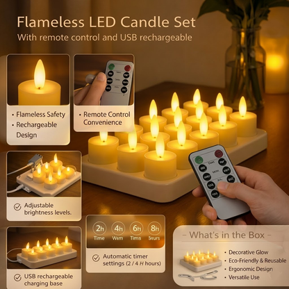 LED Candles Flameless Set Remote Timer USB