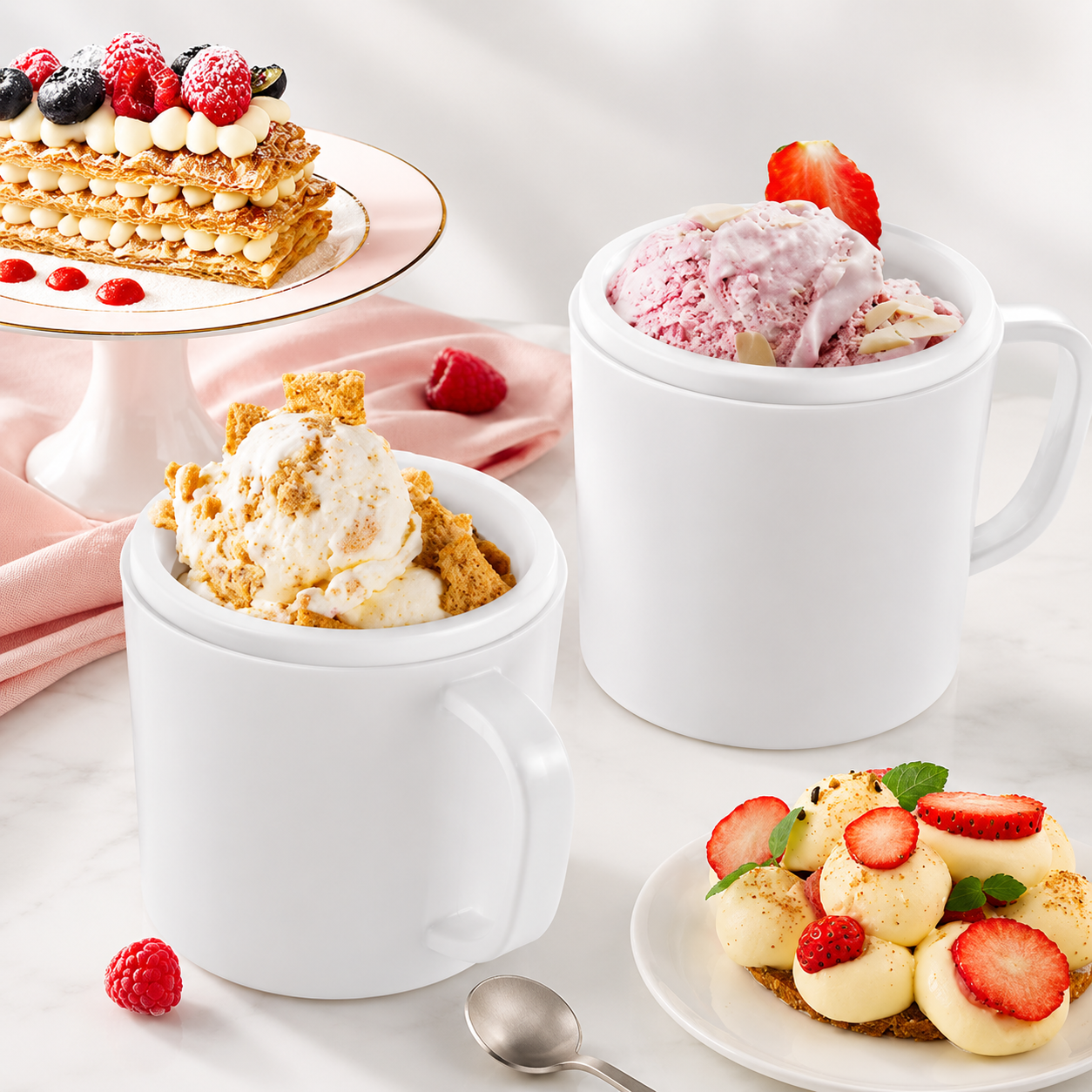Ice Cream Maker Countertop Dual Bowl Frozen