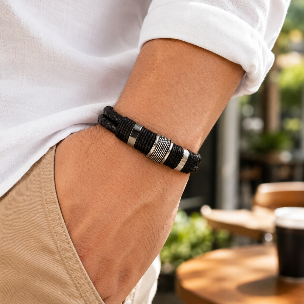 Men's Bracelet Braided Wristband Magnetic