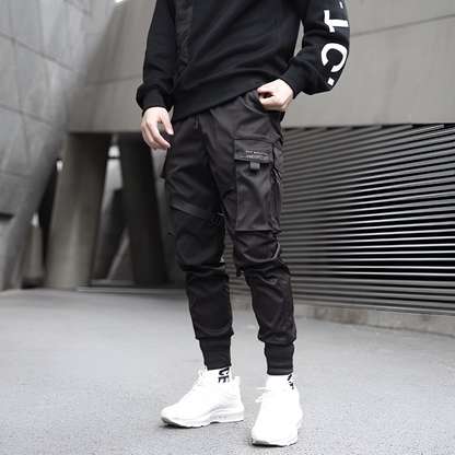 Mens Cargo Pants Black Adjustable Straps