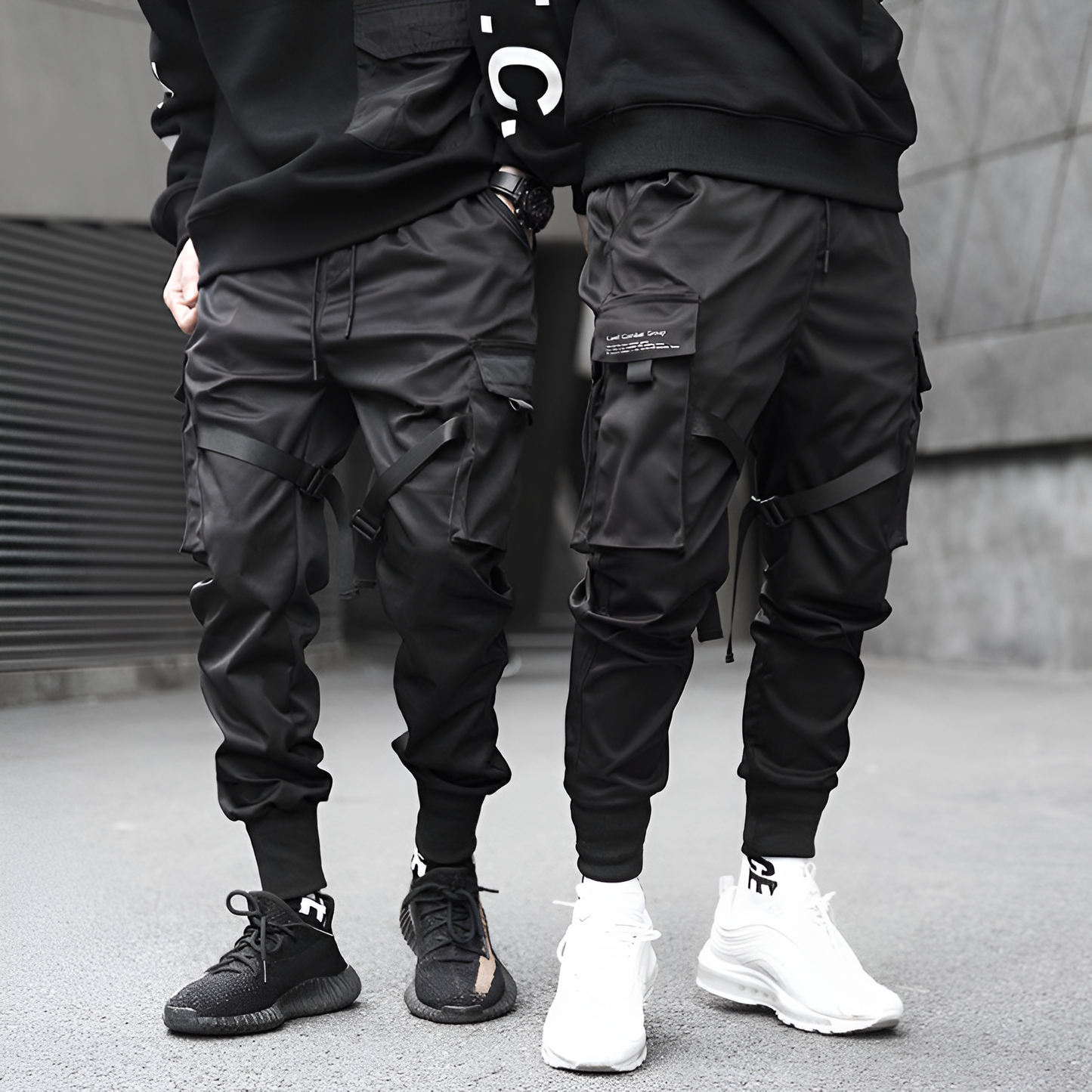 Mens Cargo Pants Black Adjustable Straps