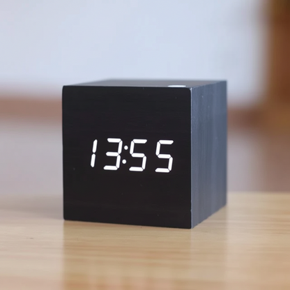 Digital Alarm Clock Wooden LED Desk Table