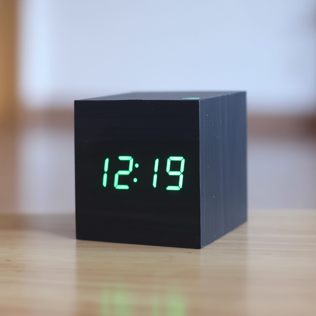 Digital Alarm Clock Wooden LED Desk Table