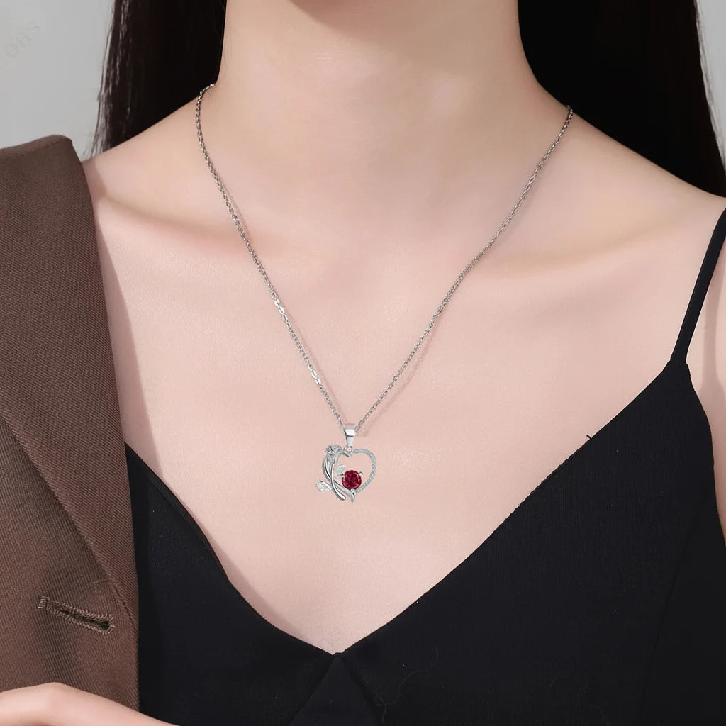 Necklace Heart Pendant Zircon Bear Rose Gift